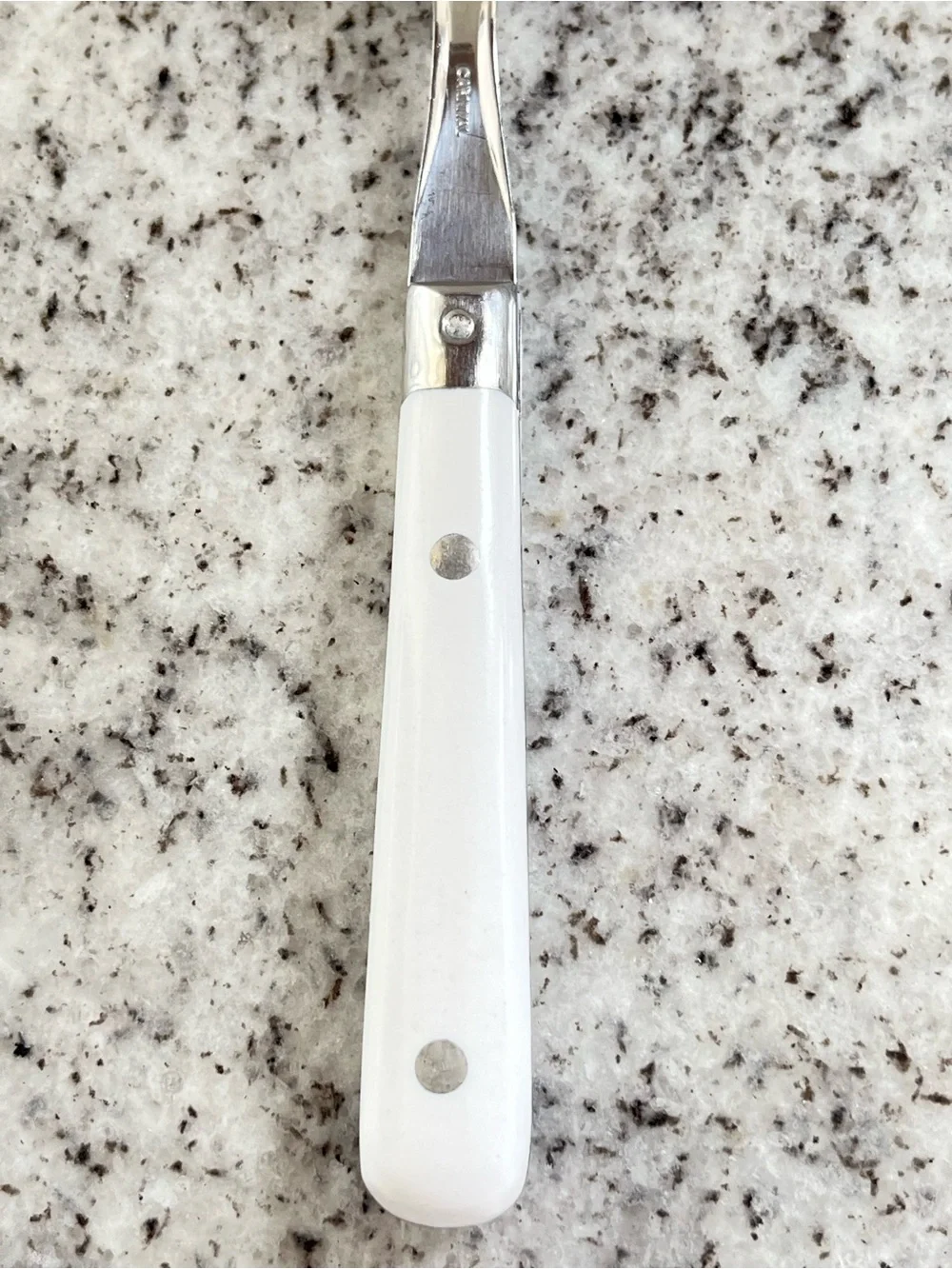 Vintage Carnival White Faux Bone Handle Dinner Forks Set of 4 Stainless Flatware